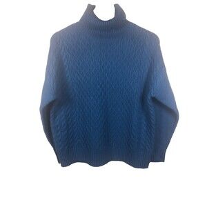 Ann Taylor NWT Women's  Turtleneck Sweater SZ M blue Chunky Fisherman Cable Knit